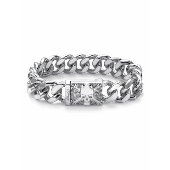 ED Hardly New Skull Head Silver link Style Men’s Bracelet bb - Picture 3 of 13